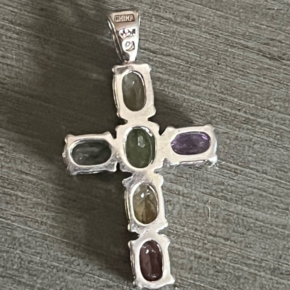 COLORFUL 925 STERLING SILVER VINTAGE CROSS PENDANT - Picture 2 of 5